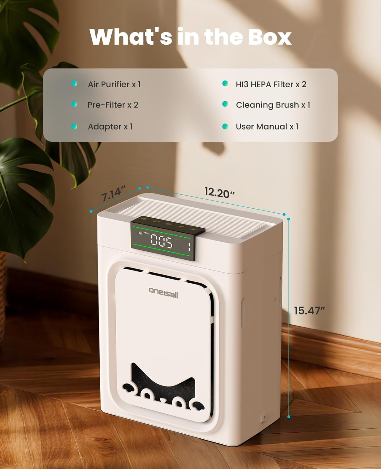 Purificador De Aire Para Mascotas, Filtros HEPA Lavables Por Ambos Lados, Para Habitaciones Grandes Hasta 204 m², Elimina Pelos, Olores, Alérgenos, Caspa, Humo & Polvo, PP02