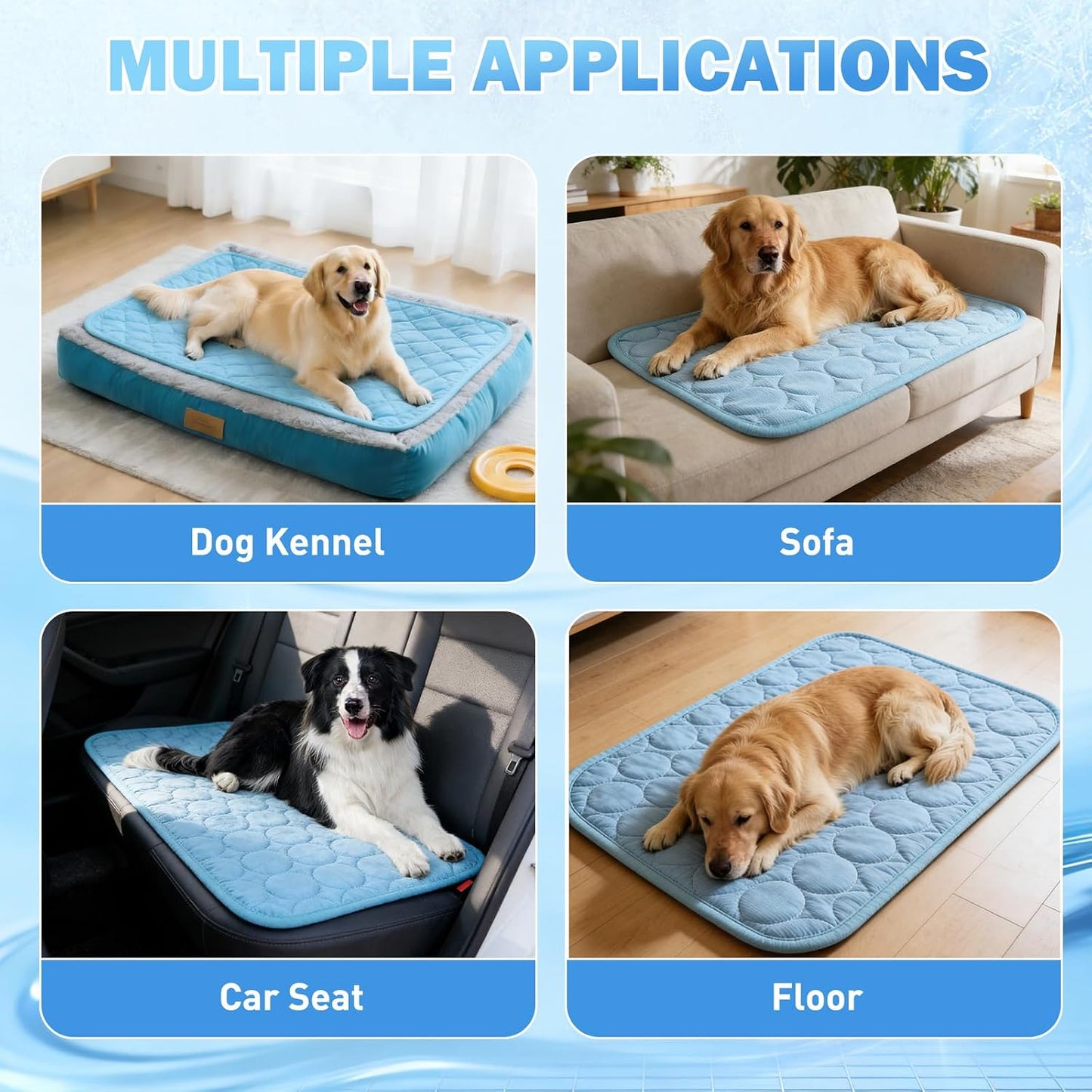Alfombra Refrescante Para Perros, 70X55Cm Manta Refrescante Para Perros Y Gatos, Pet Cooling Mat Verano, Impermeable, Cama Refrescante Perro Autorefrigerante Para Casa, Coche, Viaje (Azul, L)
