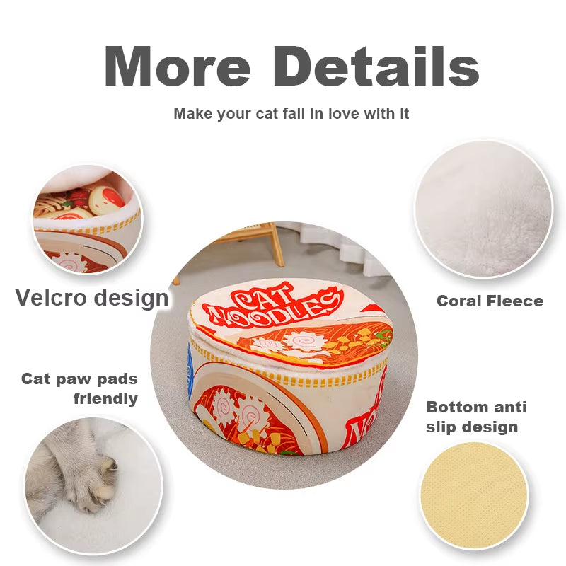The New Winter Cartoon Ramen Cat Nest Love Warm Cute Semi-Enclosed Cat Bed Can Be Opened and Washed