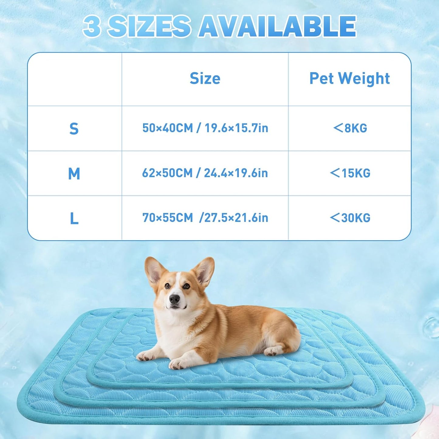 Alfombra Refrescante Para Perros, 70X55Cm Manta Refrescante Para Perros Y Gatos, Pet Cooling Mat Verano, Impermeable, Cama Refrescante Perro Autorefrigerante Para Casa, Coche, Viaje (Azul, L)