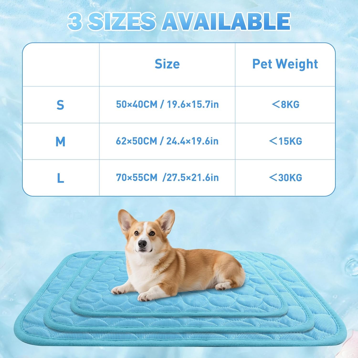 Alfombra Refrescante Para Perros, 70X55Cm Manta Refrescante Para Perros Y Gatos, Pet Cooling Mat Verano, Impermeable, Cama Refrescante Perro Autorefrigerante Para Casa, Coche, Viaje (Azul, L)