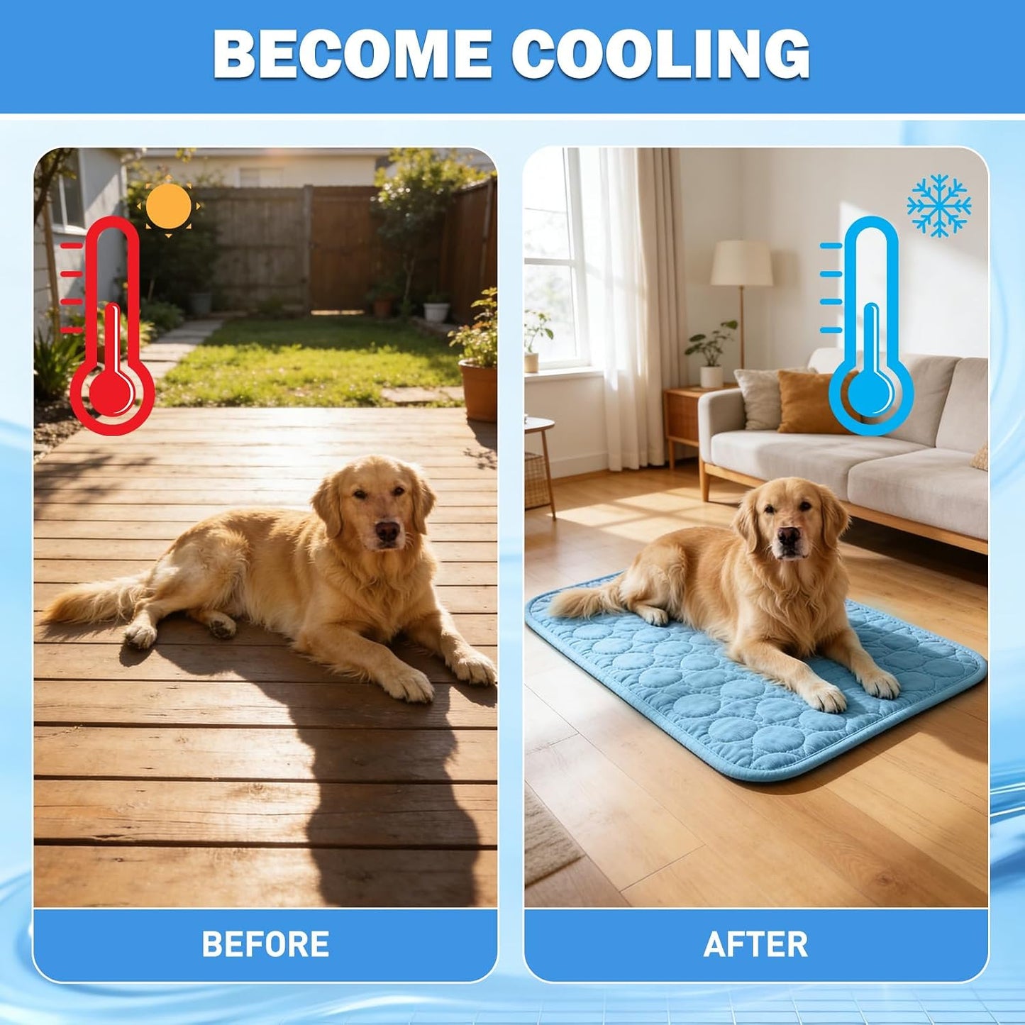 Alfombra Refrescante Para Perros, 70X55Cm Manta Refrescante Para Perros Y Gatos, Pet Cooling Mat Verano, Impermeable, Cama Refrescante Perro Autorefrigerante Para Casa, Coche, Viaje (Azul, L)