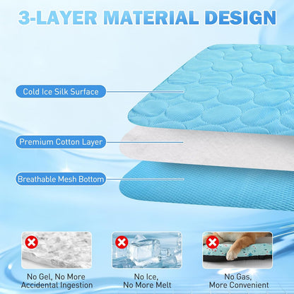 Alfombra Refrescante Para Perros, 70X55Cm Manta Refrescante Para Perros Y Gatos, Pet Cooling Mat Verano, Impermeable, Cama Refrescante Perro Autorefrigerante Para Casa, Coche, Viaje (Azul, L)