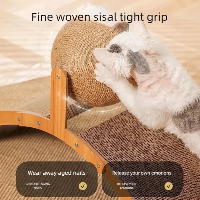 Wooden Cat Scratching Ball 2 in 1 Cat Scratcher Sisal Scratch Board Wear-Resistant Grinding Paw Toy Solid Wood Scraper for Cats