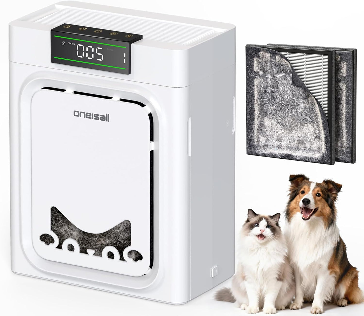 Purificador De Aire Para Mascotas, Filtros HEPA Lavables Por Ambos Lados, Para Habitaciones Grandes Hasta 204 m², Elimina Pelos, Olores, Alérgenos, Caspa, Humo & Polvo, PP02