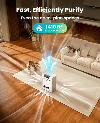 Purificador De Aire Para Mascotas, Filtros HEPA Lavables Por Ambos Lados, Para Habitaciones Grandes Hasta 204 m², Elimina Pelos, Olores, Alérgenos, Caspa, Humo & Polvo, PP02